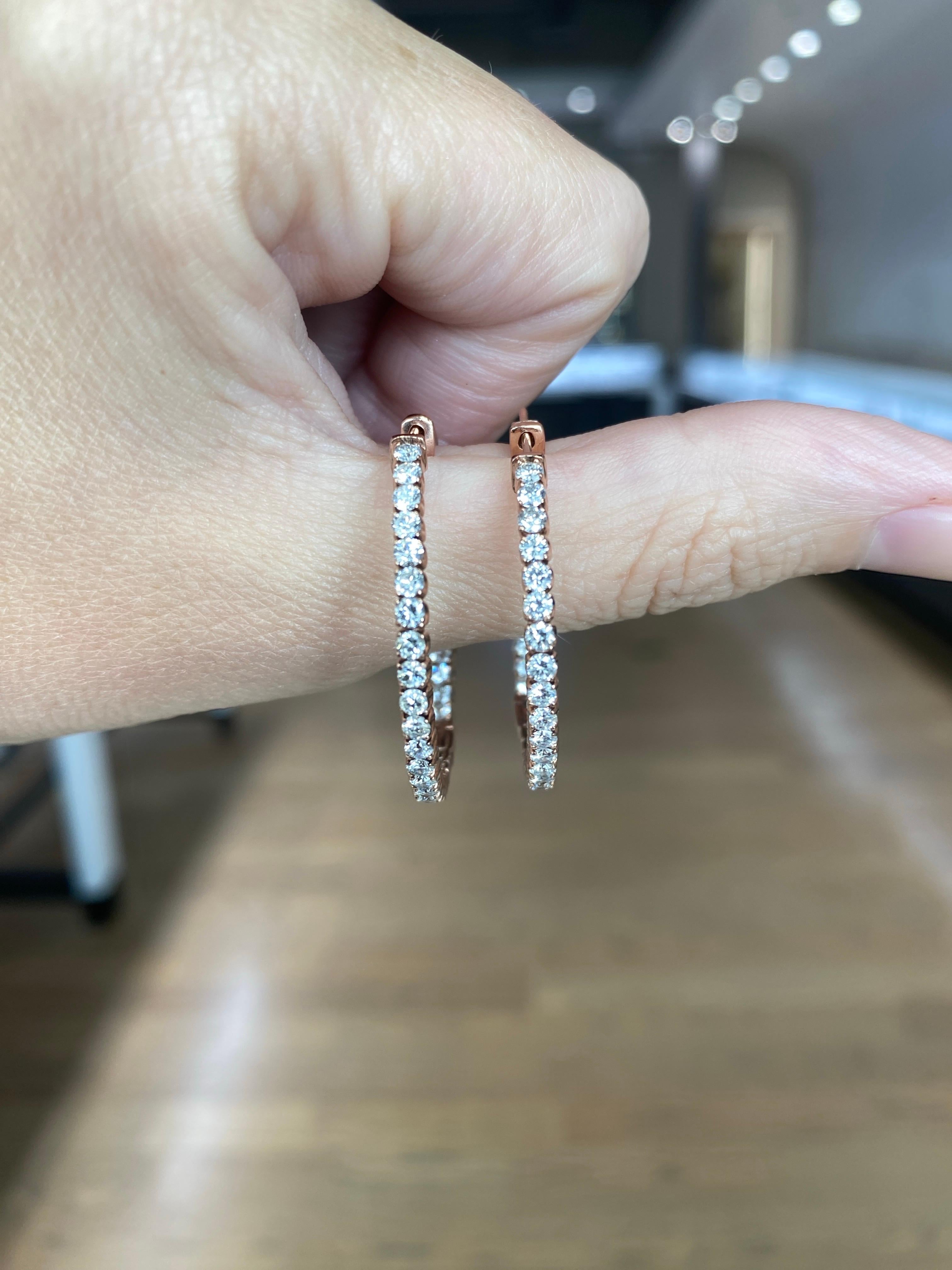 da uomo o donna Orecchini a cerchio con diamanti senza fine in oro rosa 14k con 3,46 ct. in vendita