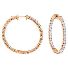Orecchini a cerchio con diamanti senza fine in oro rosa 14k con 3,46 ct.