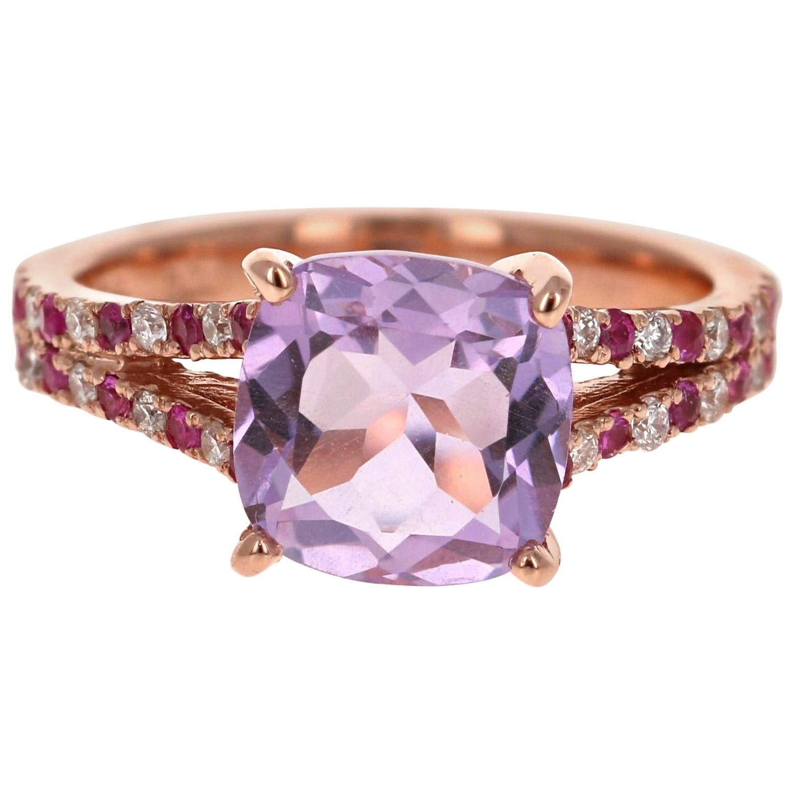 Amethyst Pink Sapphire Diamond Rose Gold Cocktail Ring