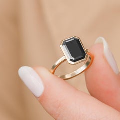 3.47 Carat Black Diamond Emerald Cut Solitaire Bezel Engagement Ring