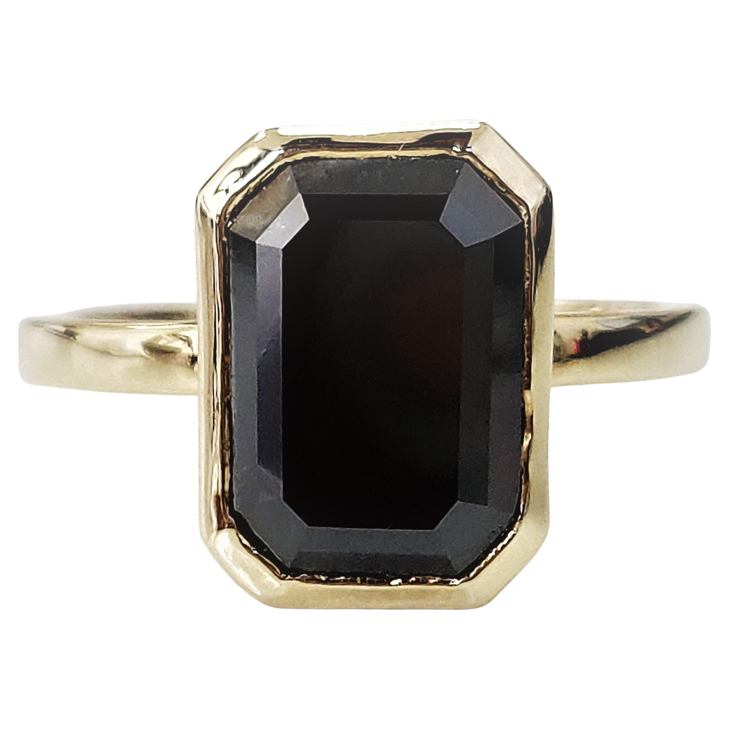 3.47 Carat Black Diamond Emerald Cut Solitaire Bezel Engagement Ring For Sale