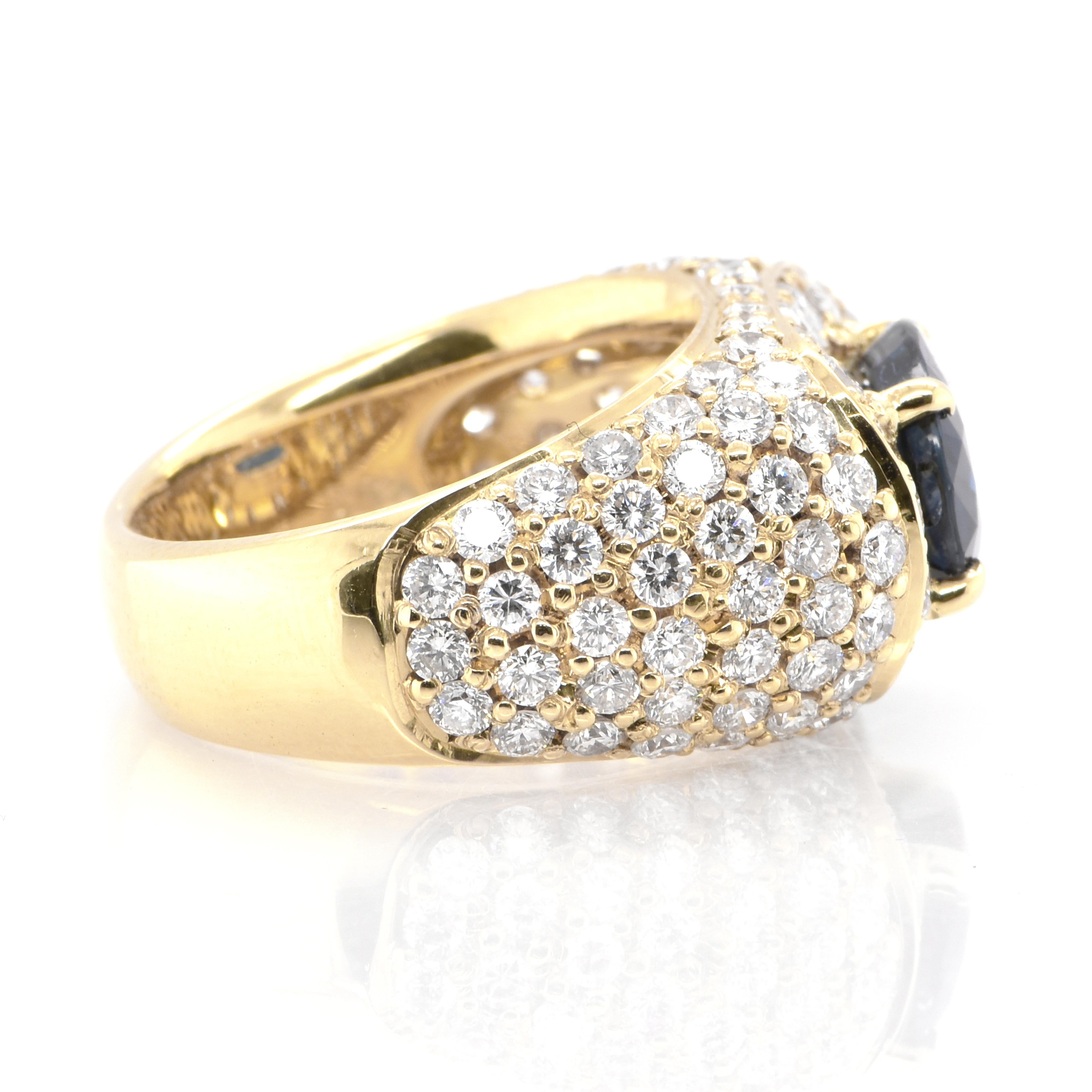 3.47 Carat Natural Sapphire and Diamond Cocktail Ring Set in 18K Yellow Gold In New Condition For Sale In Tokyo, JP