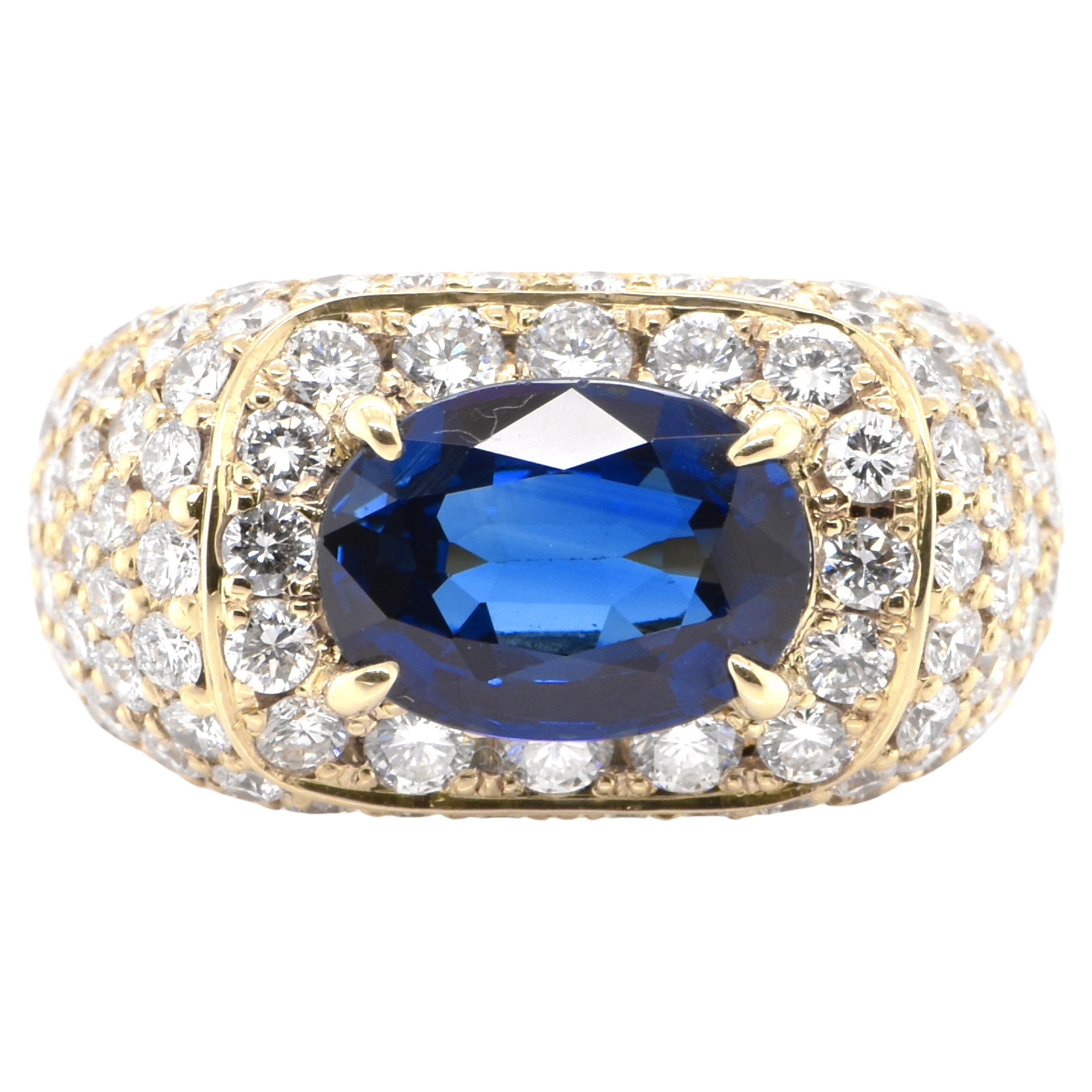 3.47 Carat Natural Sapphire and Diamond Cocktail Ring Set in 18K Yellow Gold For Sale