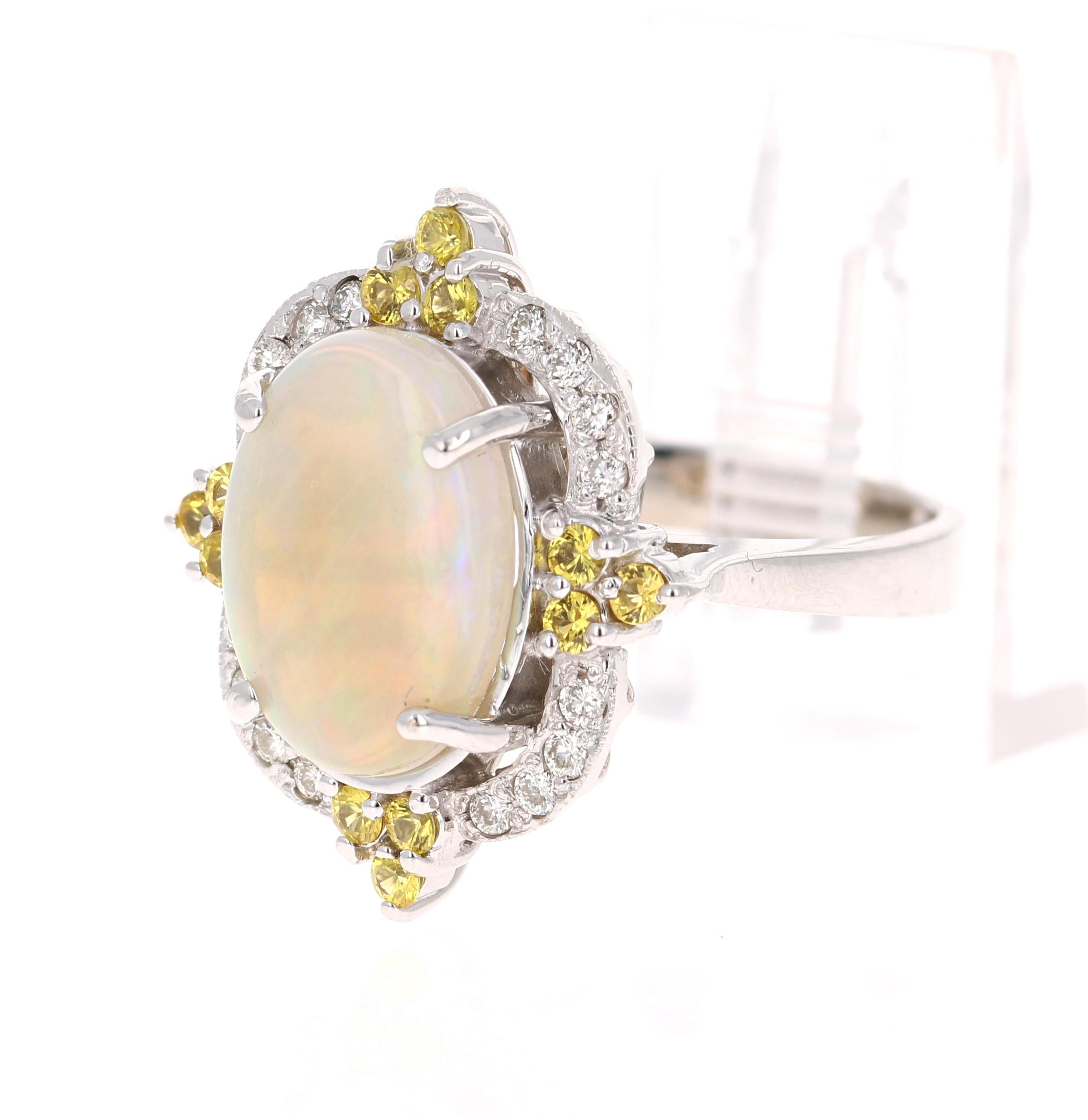 Contemporary 3.47 Carat Opal Yellow Sapphire Diamond 14 Karat White Gold Ring For Sale