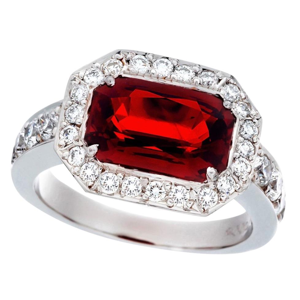 3.47 Carat Ruby and Diamond Ring, Custom Unique Platinum Mounting For