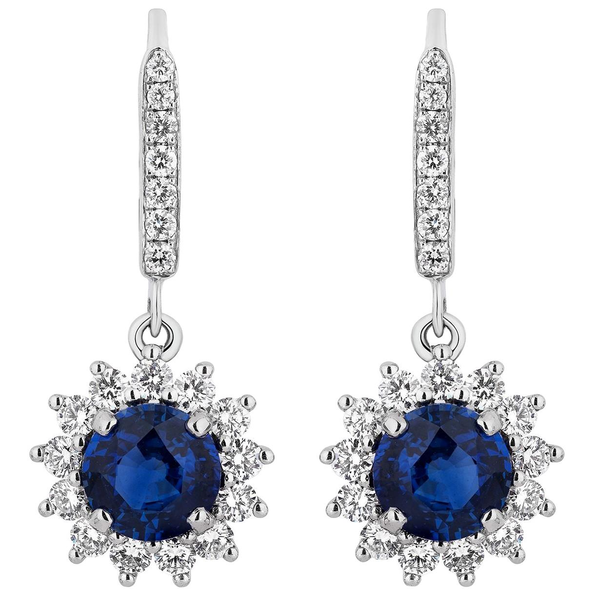 3.47 Carat Sapphire Diamond Dangle Earrings