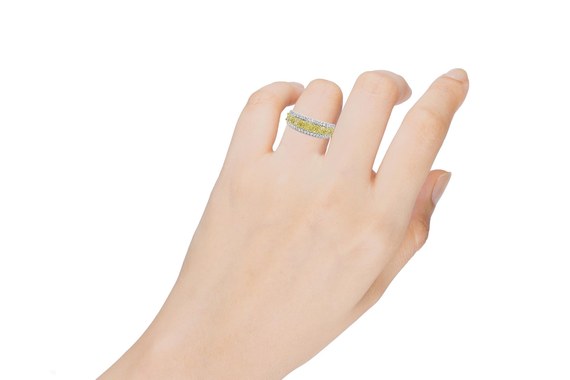 Mixed Cut 3.47 Carat White and Yellow Diamond White Gold Ring For Sale