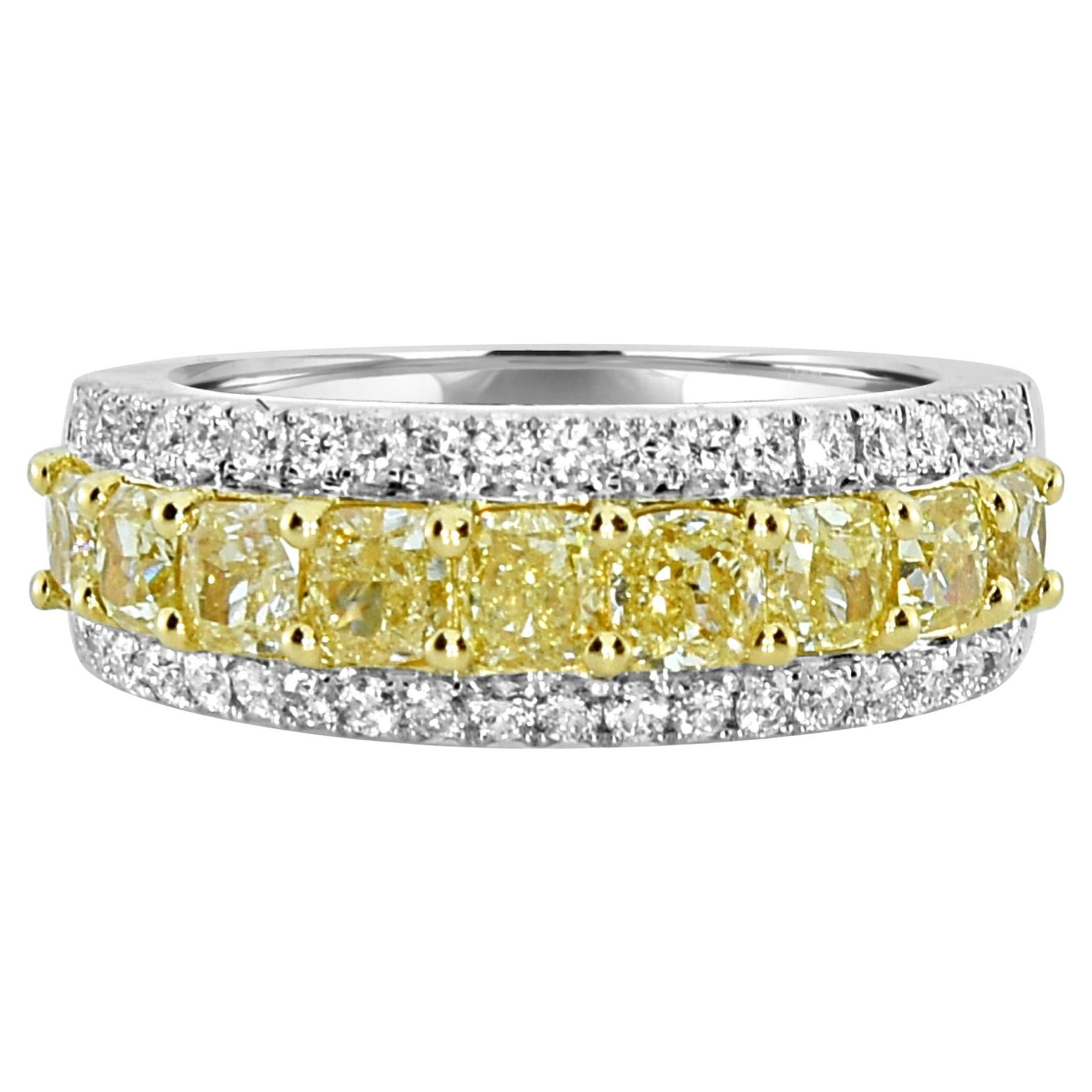 3.47 Carat White and Yellow Diamond White Gold Ring