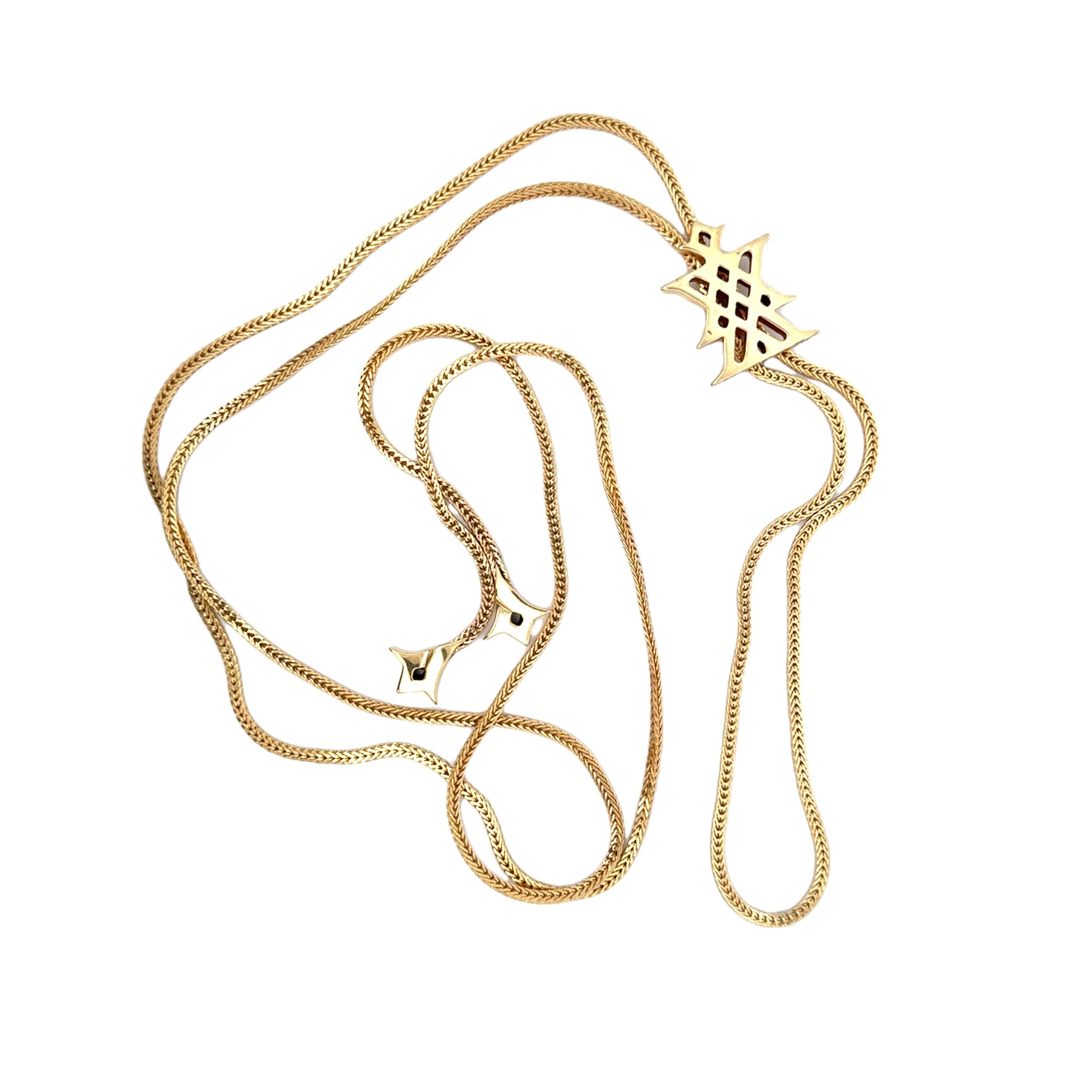 34.7 Grams Intricate Mignot Faget Solid Gold Bolo Tie Franco Chain Necklace In Excellent Condition For Sale In Miami, FL