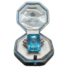 34.70 Carat Octagonal Aquamarine Platinum Ring with Diamond Accents