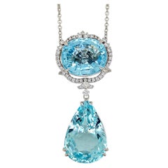 34,71 Karat Aquamarin Rund Diamant Weißgold Halskette