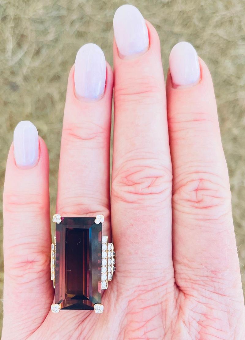 Contemporary 34.77ct Emerald Cut, Red Tourmaline Ring For Sale