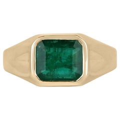 Anello d'oro da uomo solitario da 3,47 carati con taglio smeraldo verde scuro e castone in oro
