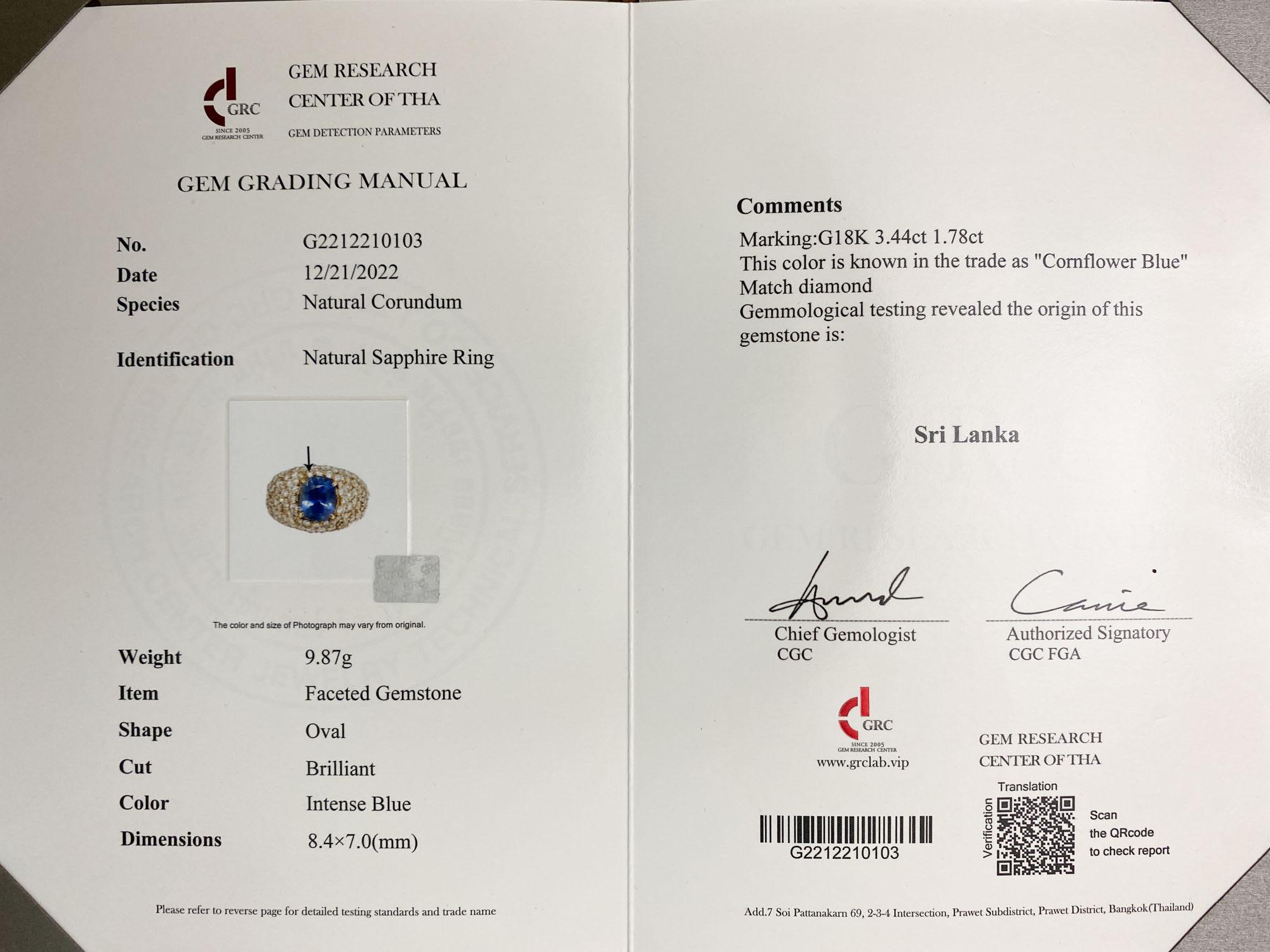 3.47ct GIA-Certified Sri Lanka Sapphire on Diamond Pave Wide Band 18K Gold V1114 For Sale 8