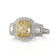 3.47ct Fancy Yellow Cushion Cut Diamond Engagement Ring