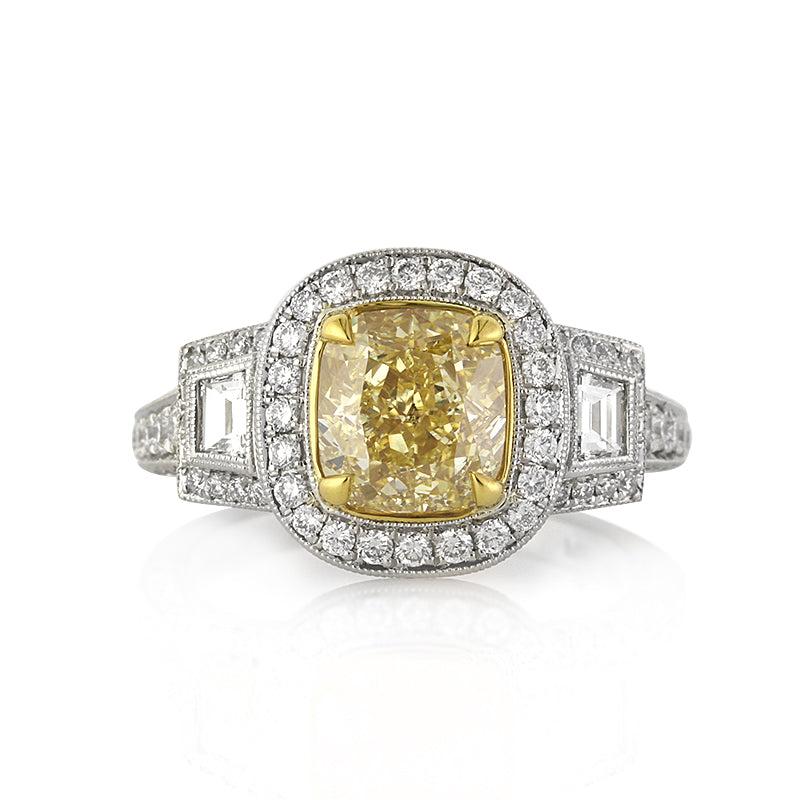 3.47ct Fancy Yellow Cushion Cut Diamond Engagement Ring