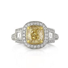 3.47ct Fancy Yellow Cushion Cut Diamond Engagement Ring