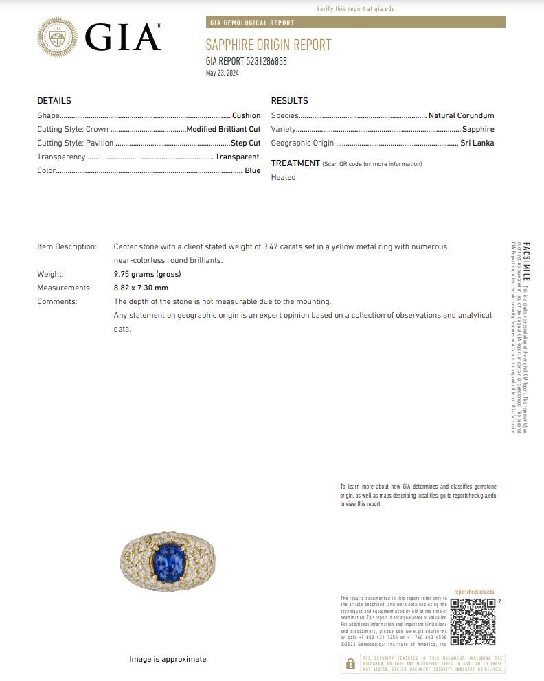 3.47ct GIA-Certified Sri Lanka Sapphire on Diamond Pave Wide Band 18K Gold V1114 For Sale 6