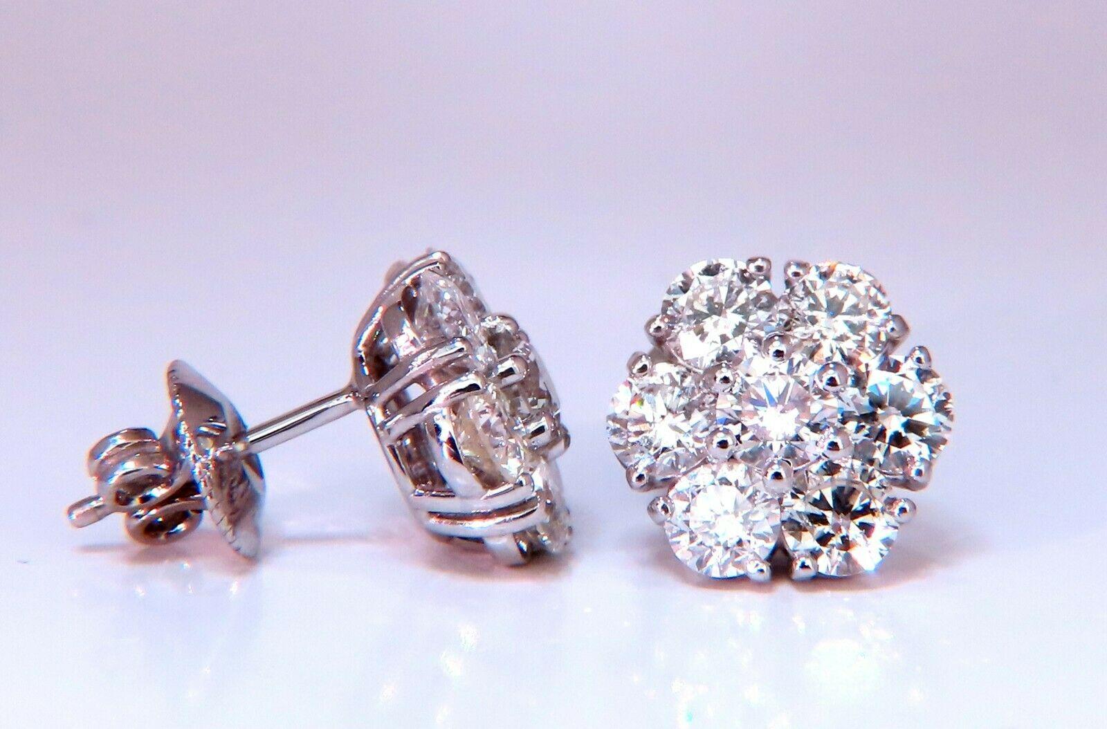 Women's or Men's 3.47ct. Natural Round Diamond Cluster Earrings 14 Karat Floreta For Sale