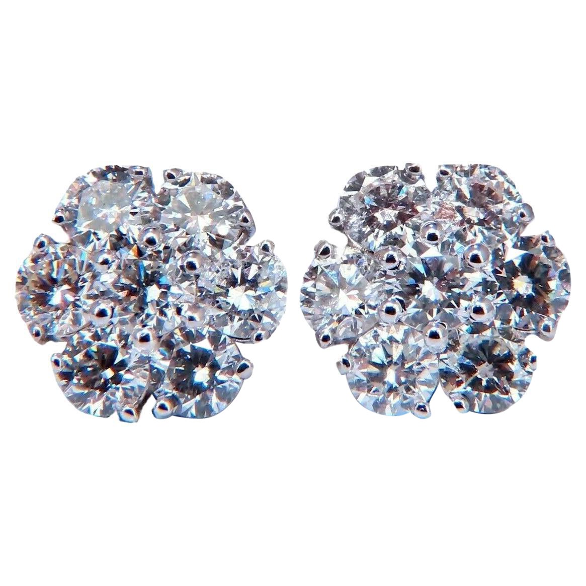 3.47ct. Natural Round Diamond Cluster Earrings 14 Karat Floreta* For Sale