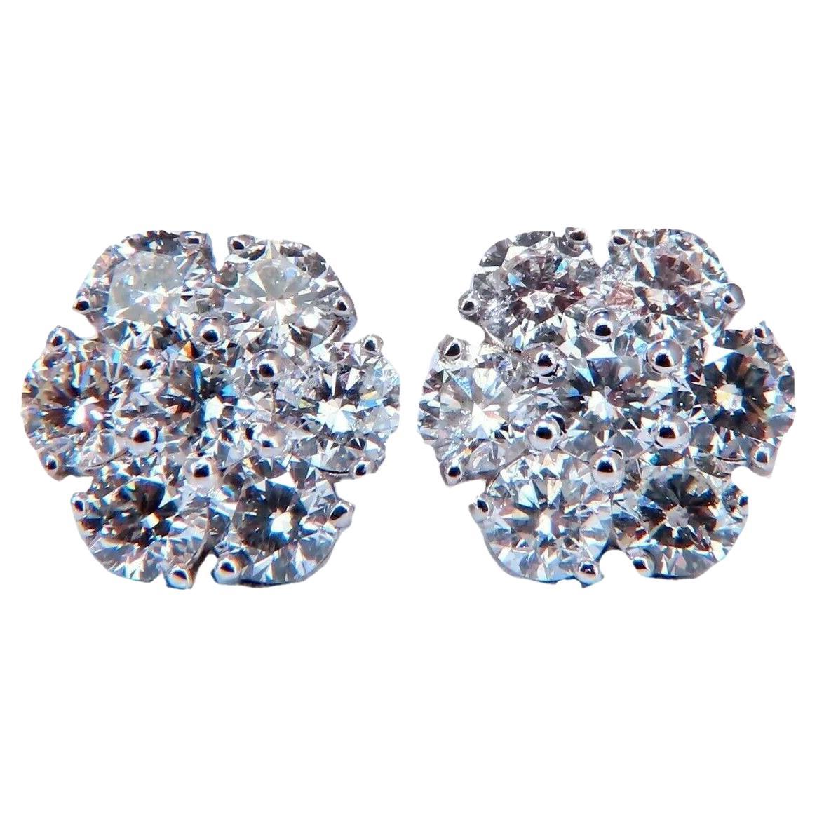 3.47ct. Natural Round Diamond Cluster Earrings 14 Karat Floreta For Sale