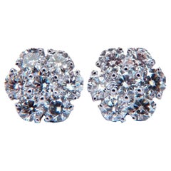 3.47ct. Natural Round Diamond Cluster Earrings 14 Karat Floreta