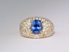 3.47ct GIA-Certified Sri Lanka Sapphire on Diamond Pave Wide Band 18K Gold V1114
