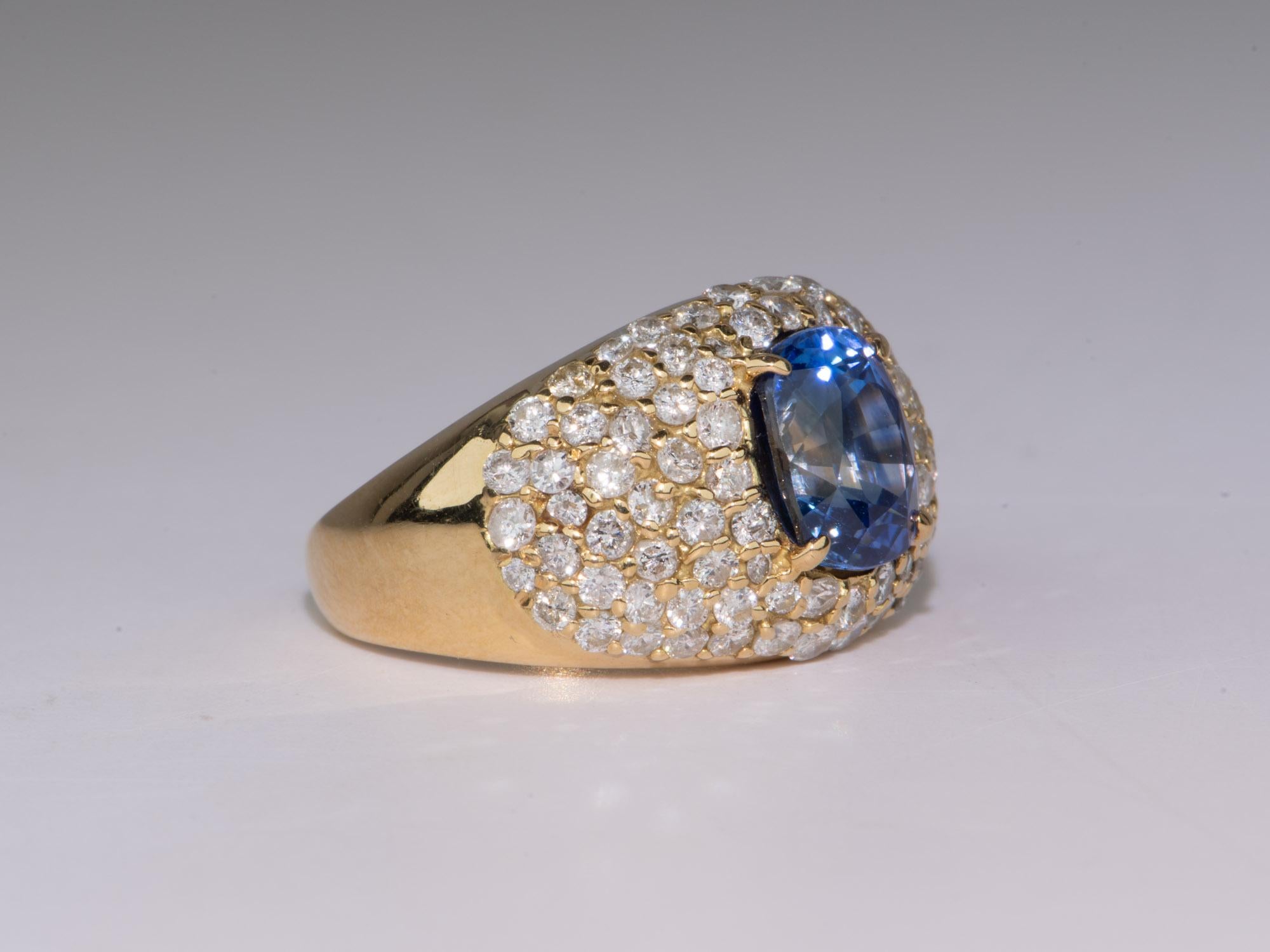 Uncut 3.47ct Natural Unheated Sapphire Wide Band Ring with Diamond Pave 18K Gold V1114 For Sale