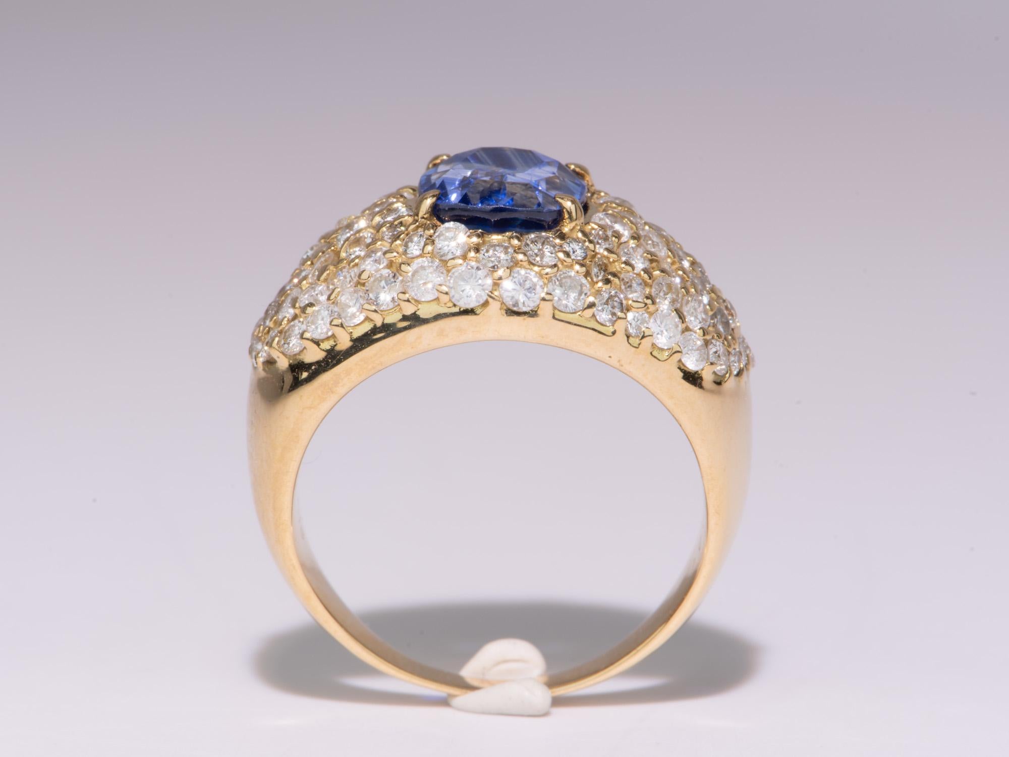 3.47ct Natural Unheated Sapphire Wide Band Ring with Diamond Pave 18K Gold V1114 In New Condition For Sale In Osprey, FL