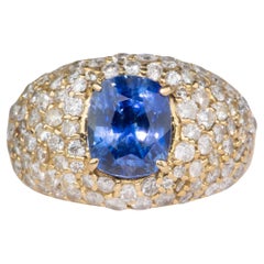 3.47ct Natural Unheated Sapphire Wide Band Ring with Diamond Pave 18K Gold V1114