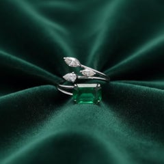 3.47tcw Real Zambian Emerald SI/H Diamond 18 Karat White Gold Open Bypass Ring