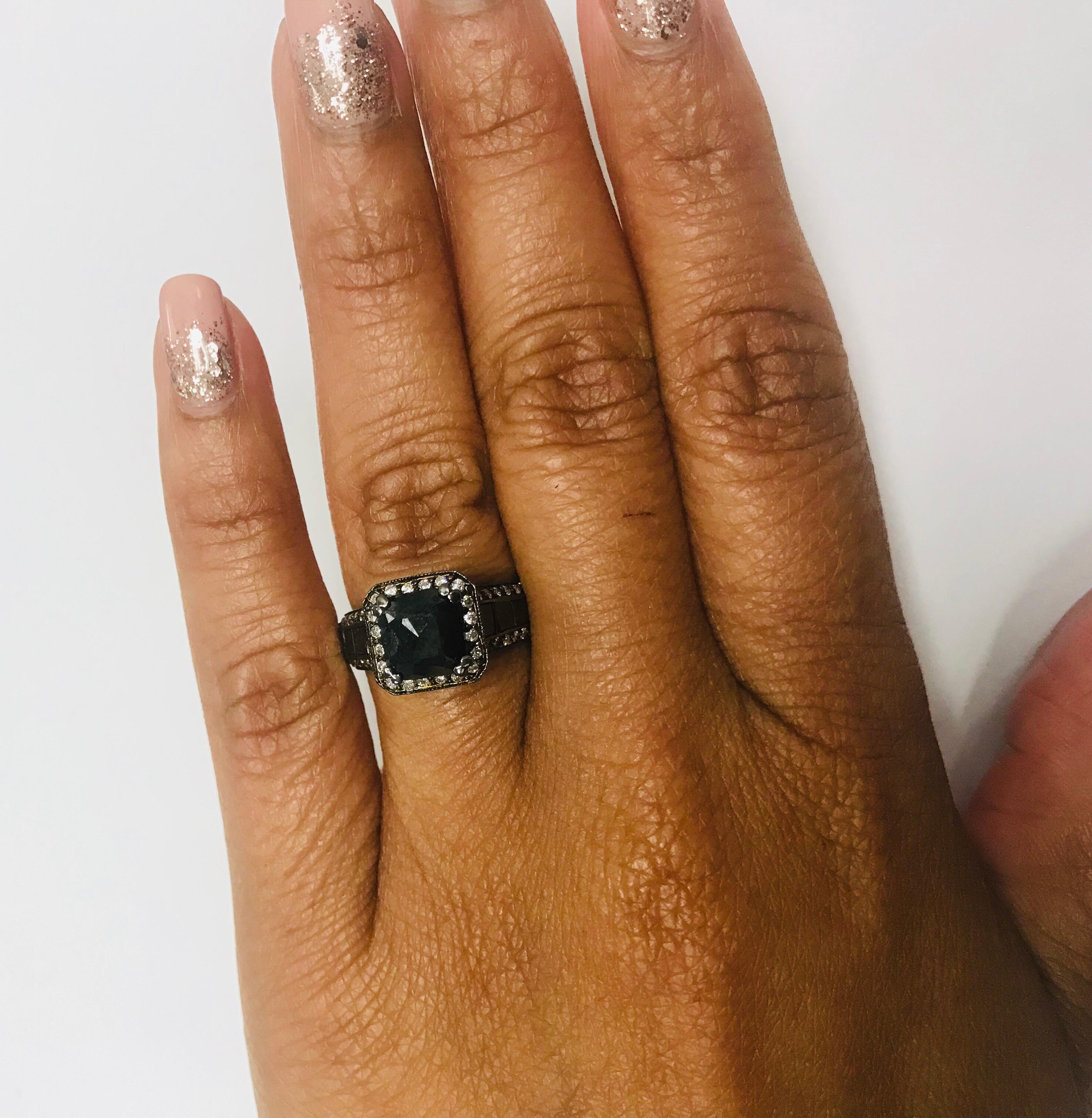 Women's 3.48 Carat Black and White Diamond 14 Karat Gold Ring