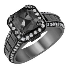 3.48 Carat Black and White Diamond 14 Karat Gold Ring