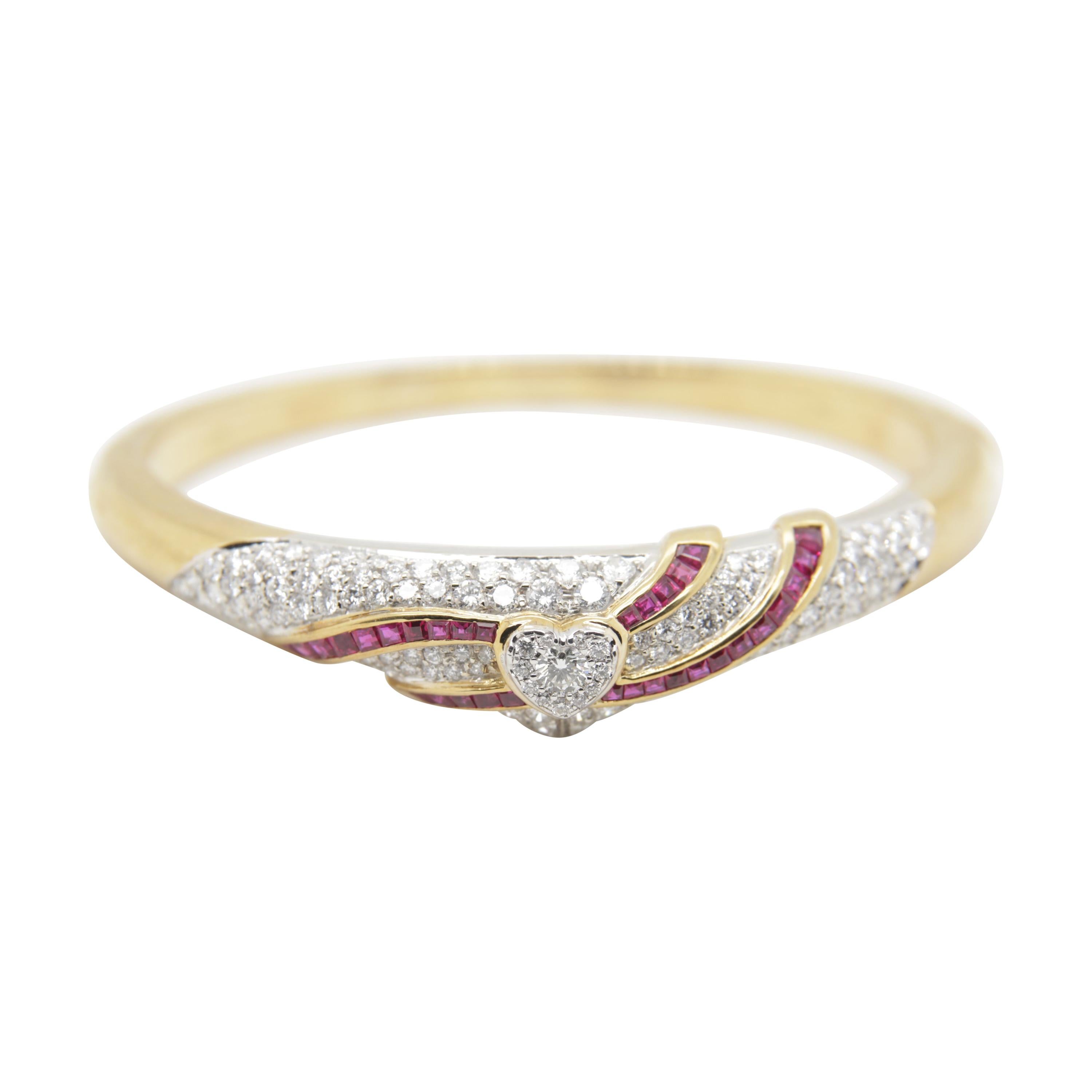 3.48 Carat Diamond and Ruby Bangle in 18 Karat Gold For Sale