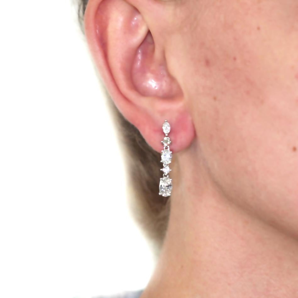 3.48 Carat Diamond Stud Dangling Earrings 18 Karat White Gold In New Condition For Sale In Los Angeles, CA