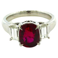 3.48 Carat Gem Ruby Diamond Platinum 3-Stone Ring, GIA Certified