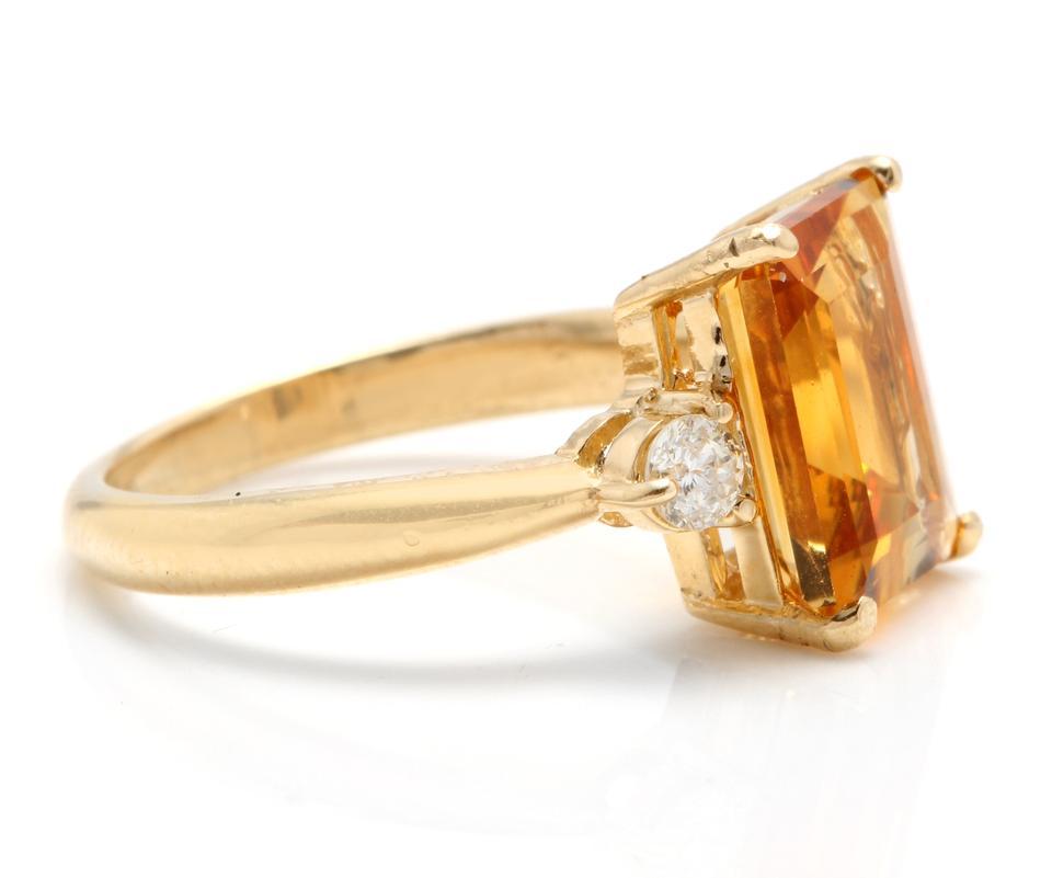 Mixed Cut 3.48 Carat Impressive Natural Citrine and Diamond 14 Karat Yellow Gold Ring For Sale