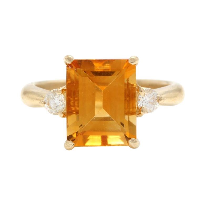 3,48 Karat beeindruckender Ring aus 14 Karat Gelbgold mit natürlichem Citrin und Diamant