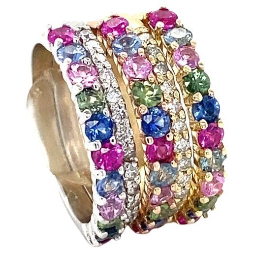 3.48 Karat Multi Farbe Saphir Diamant Gold Stapelbar Bands (Zeitgenössisch) im Angebot