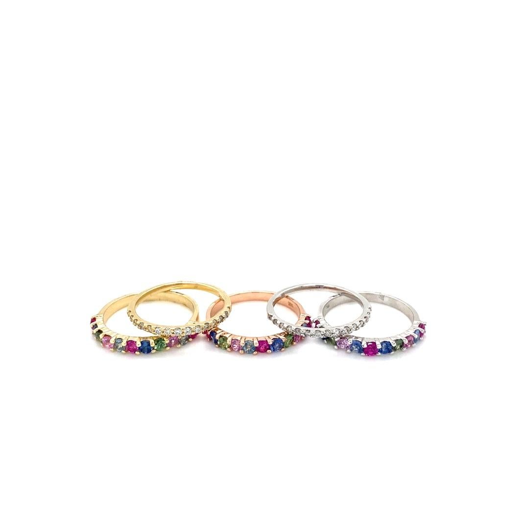 Fasce impilabili in oro con diamante e zaffiro multicolore da 3,48 carati in vendita 1