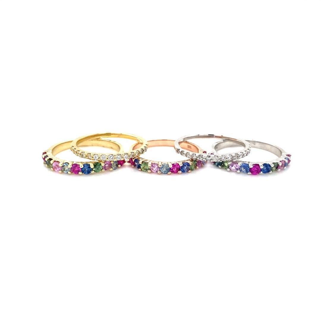 3.48 Carat Multicolor Sapphire Diamond Gold Stackable Bands Pour femmes en vente