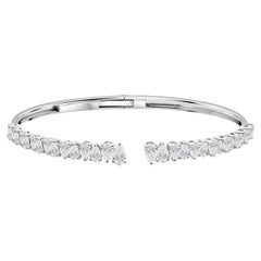 3.48 Carat Natural Marquise & Pear Diamond Cuff Bangle Bracelet 18K White Gold