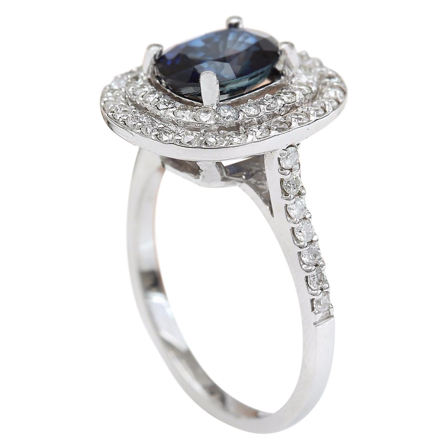 Women's Natural Sapphire 14 Karat White Gold Diamond Ring For Sale