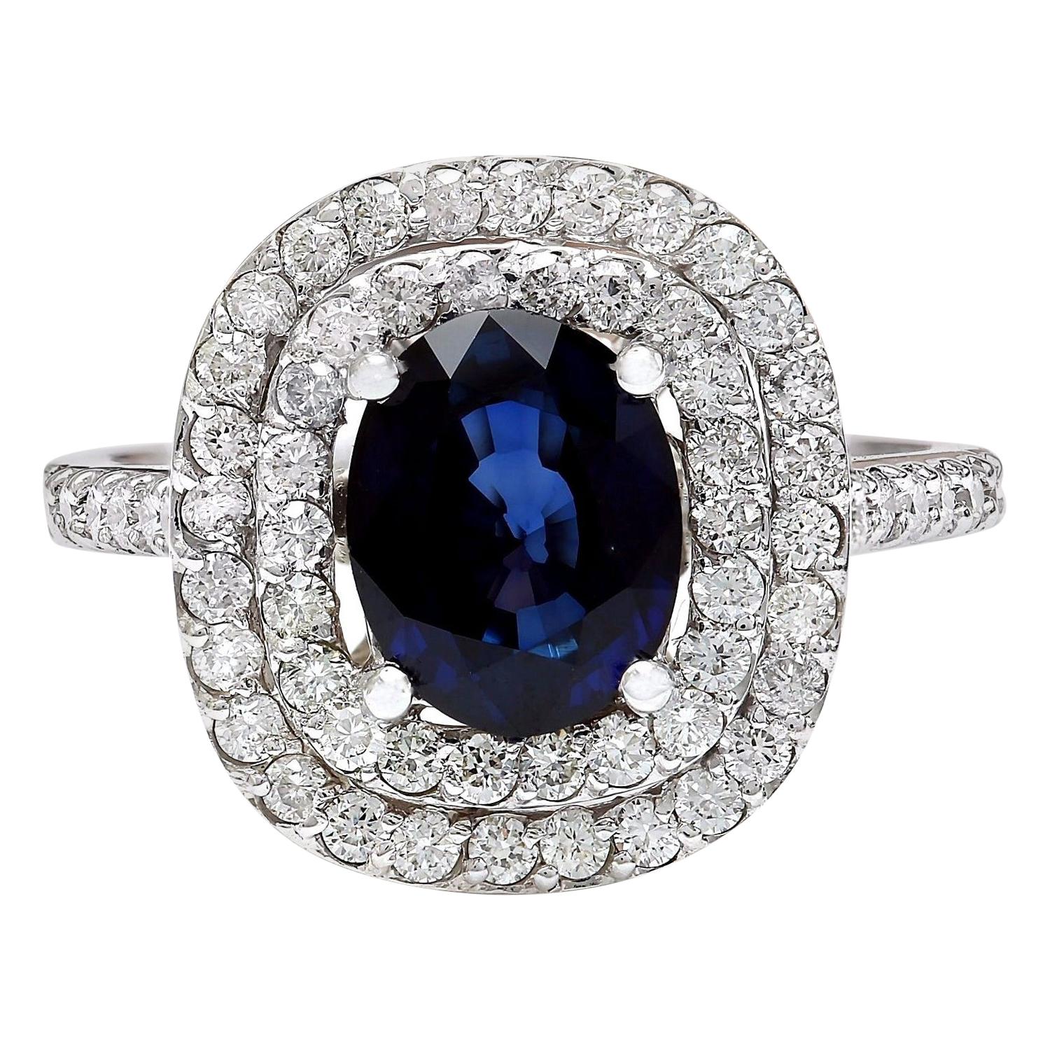 Natural Sapphire 14 Karat White Gold Diamond Ring