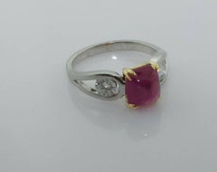 Solitärring aus Platin und 18 Karat mit 3,48 Karat Rubin und Diamant