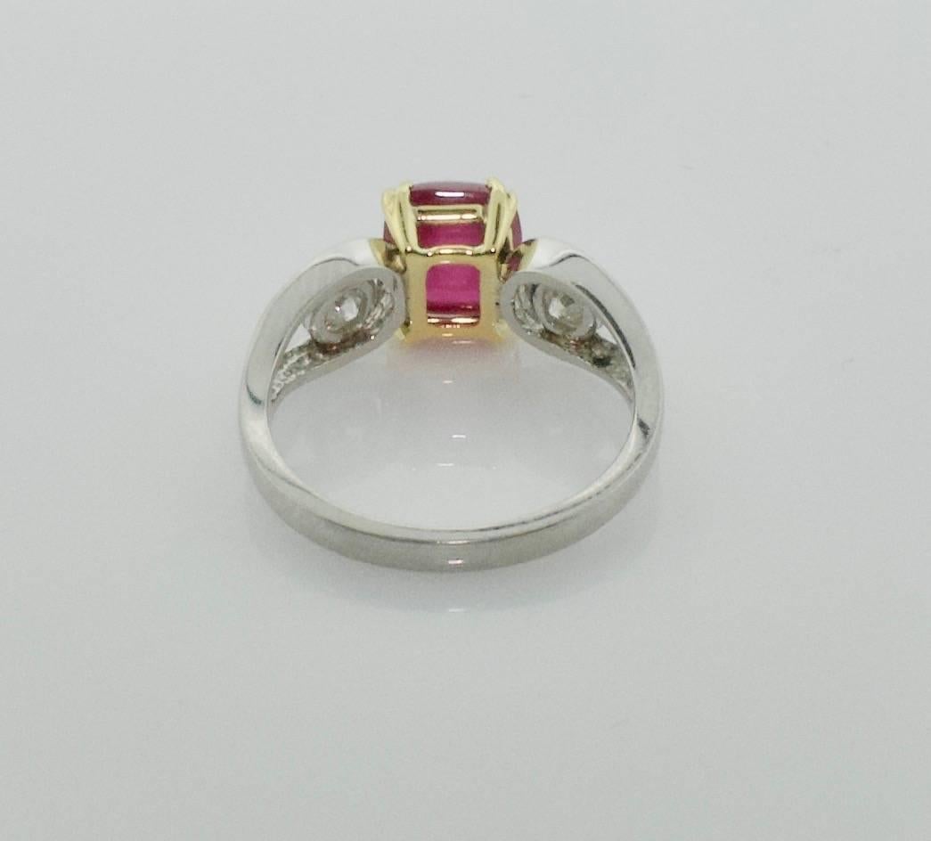 3.48 Carat Ruby and Diamond Solitaire Ring in Platinum and 18 Karat In New Condition For Sale In Wailea, HI