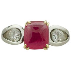 Retro 3.48 Carat Ruby and Diamond Solitaire Ring in Platinum and 18 Karat