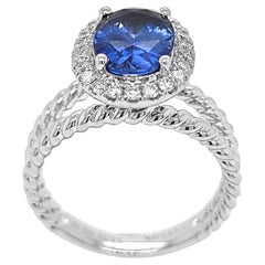 3.48 Carat Sapphire and White Diamond White Gold Ring