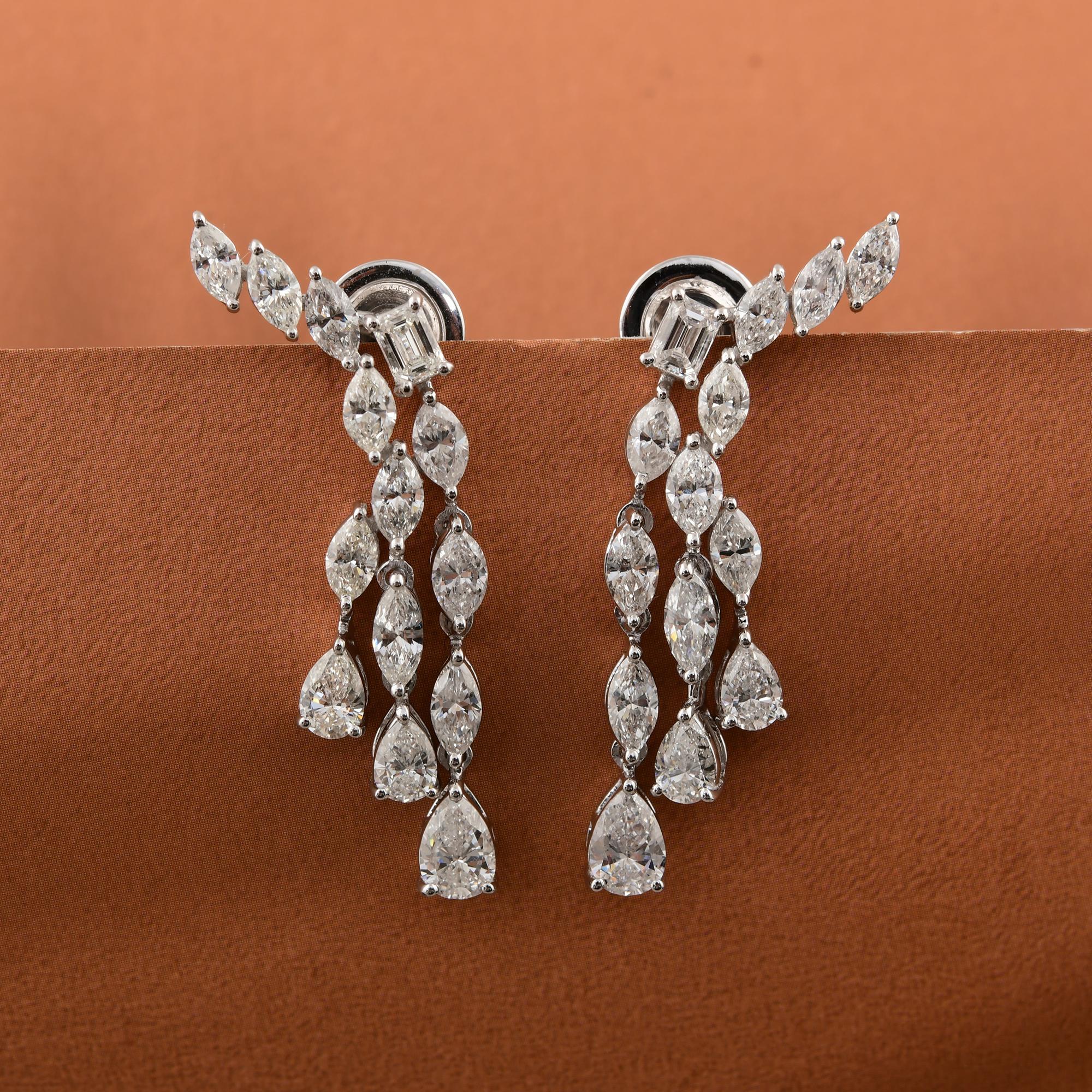 Modern 3.48 Carat SI Clarity HI Color Multi Shape Diamond Earrings 18 Karat White Gold For Sale