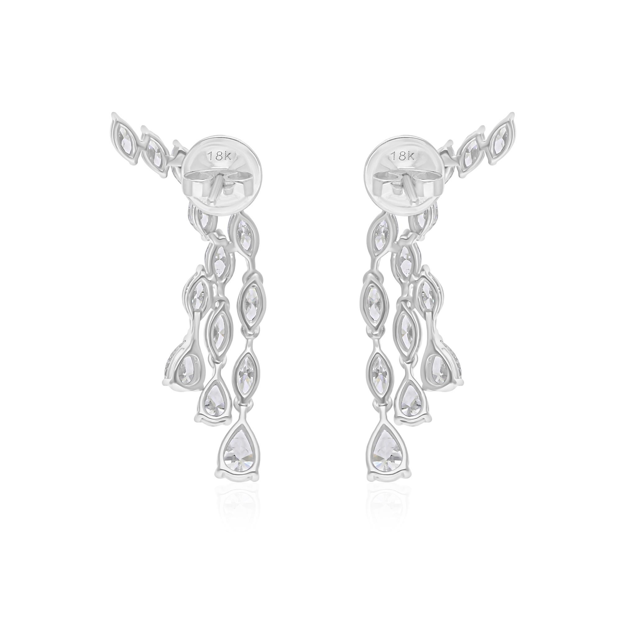 3.48 Carat SI Clarity HI Color Multi Shape Diamond Earrings 18 Karat White Gold In New Condition For Sale In Diera, Dubai